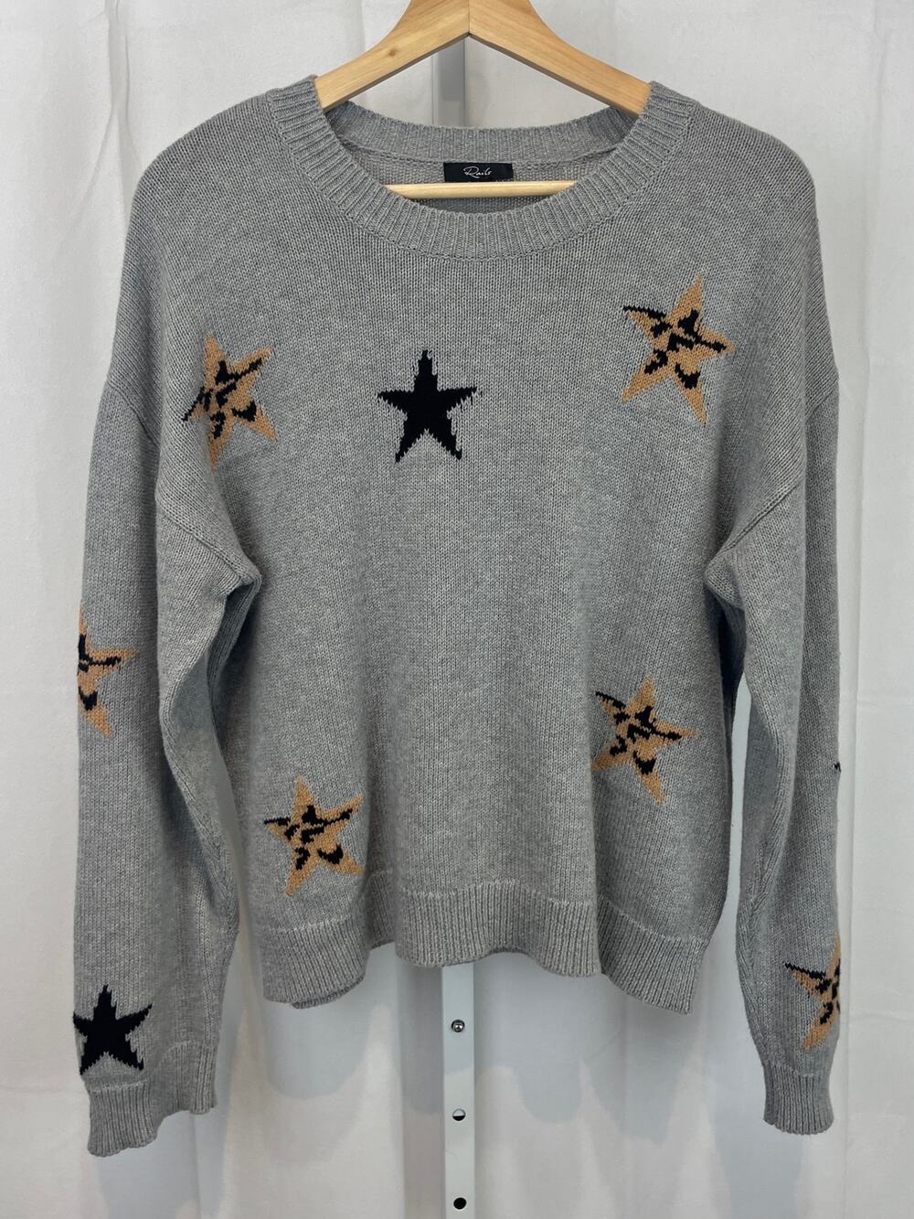 RAILS Perci Sweater Animal Stars Crew Neck Cotton Cashmere Heather Gray Size S